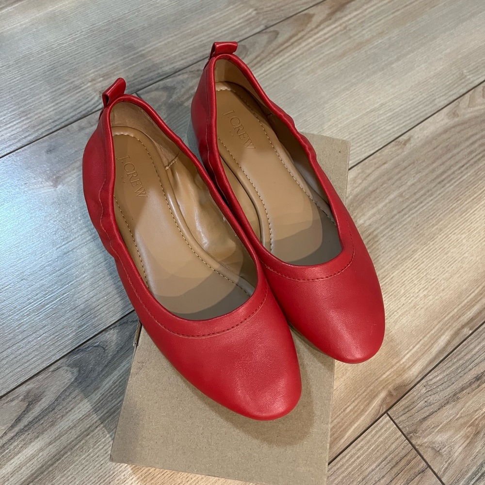 JCrew red leather flats.